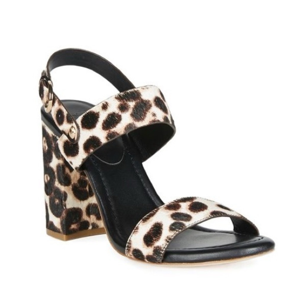 Joie Lakin Snow Leopard Calf Hair Slingback Block Heel Sandals Size 9